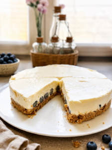 Ein Stück Sommer – Zitronencremekäsekuchen mit Heidelbeeren